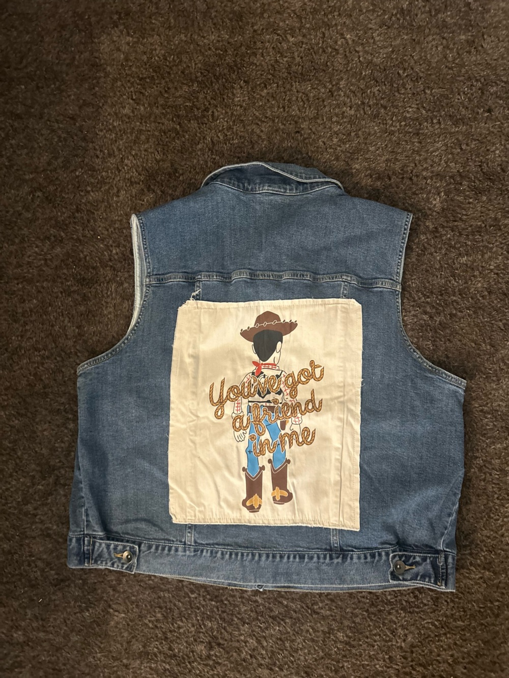 Disney Blue Denim Vest with Cream Western Graphic Patch